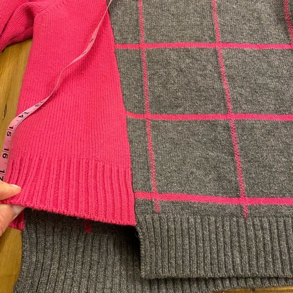 Milly Women’s Wool Cashmere Gray Pink WindowPane Pullover Crew Sweater S  NWOT - Picture 8 of 12